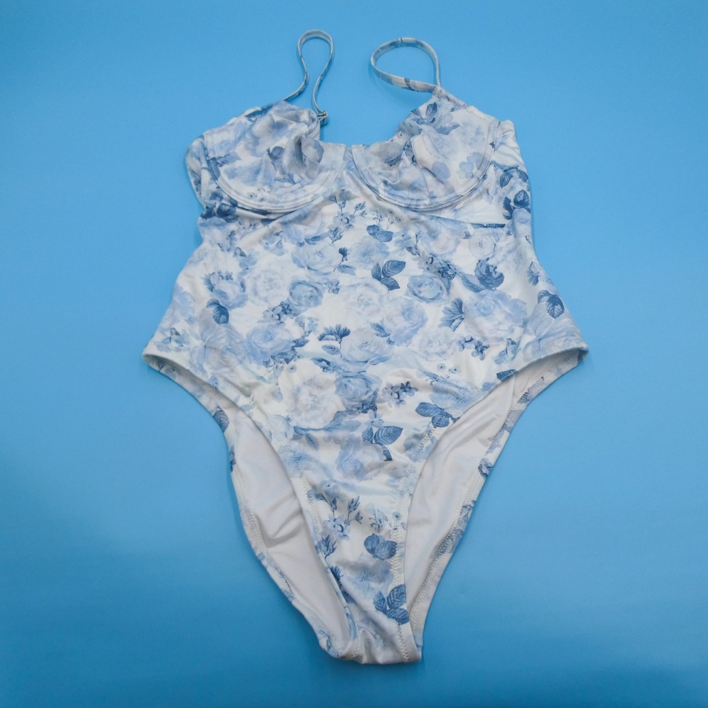 Victoria's Secret One‎ Piece Swimsuit Womens Large Underwire Floral Blue White